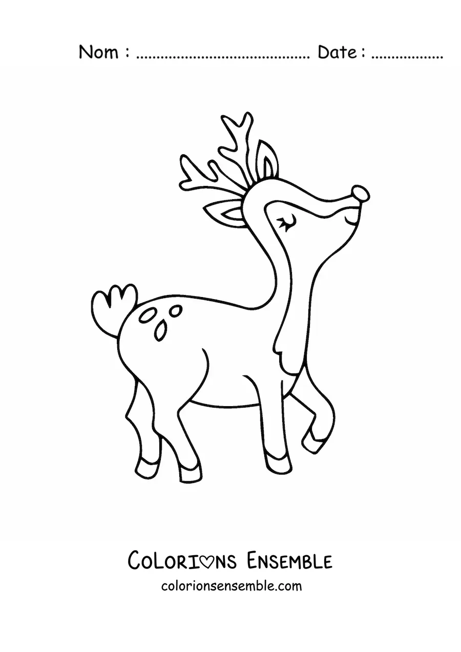 Image a colorier d’un cerf de Noel qui marche