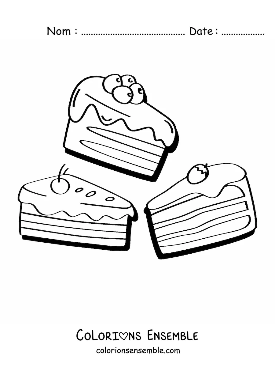 Image à colorier de trois parts de gâteau