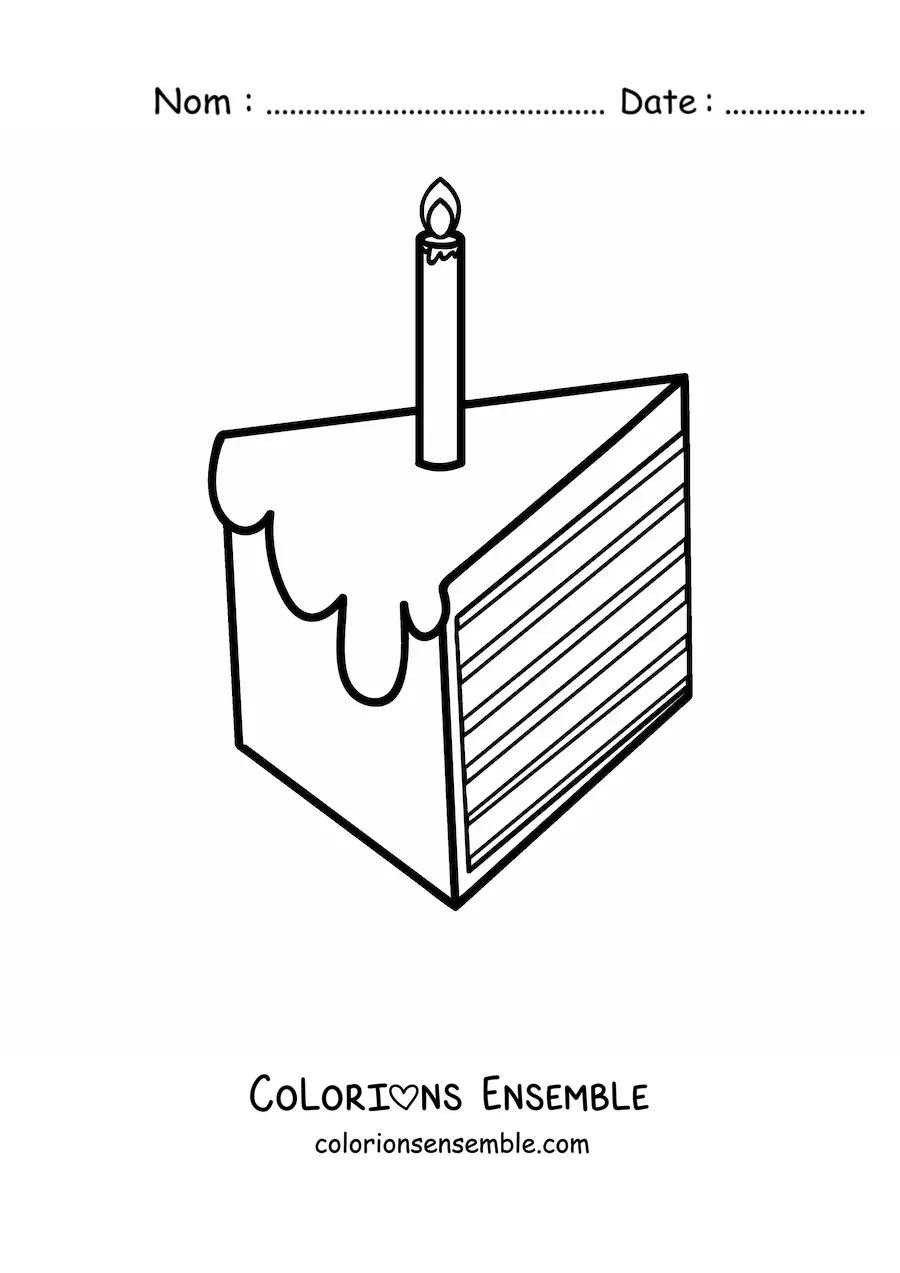 Image à colorier d'une part de gâteau avec une bougie d'anniversaire