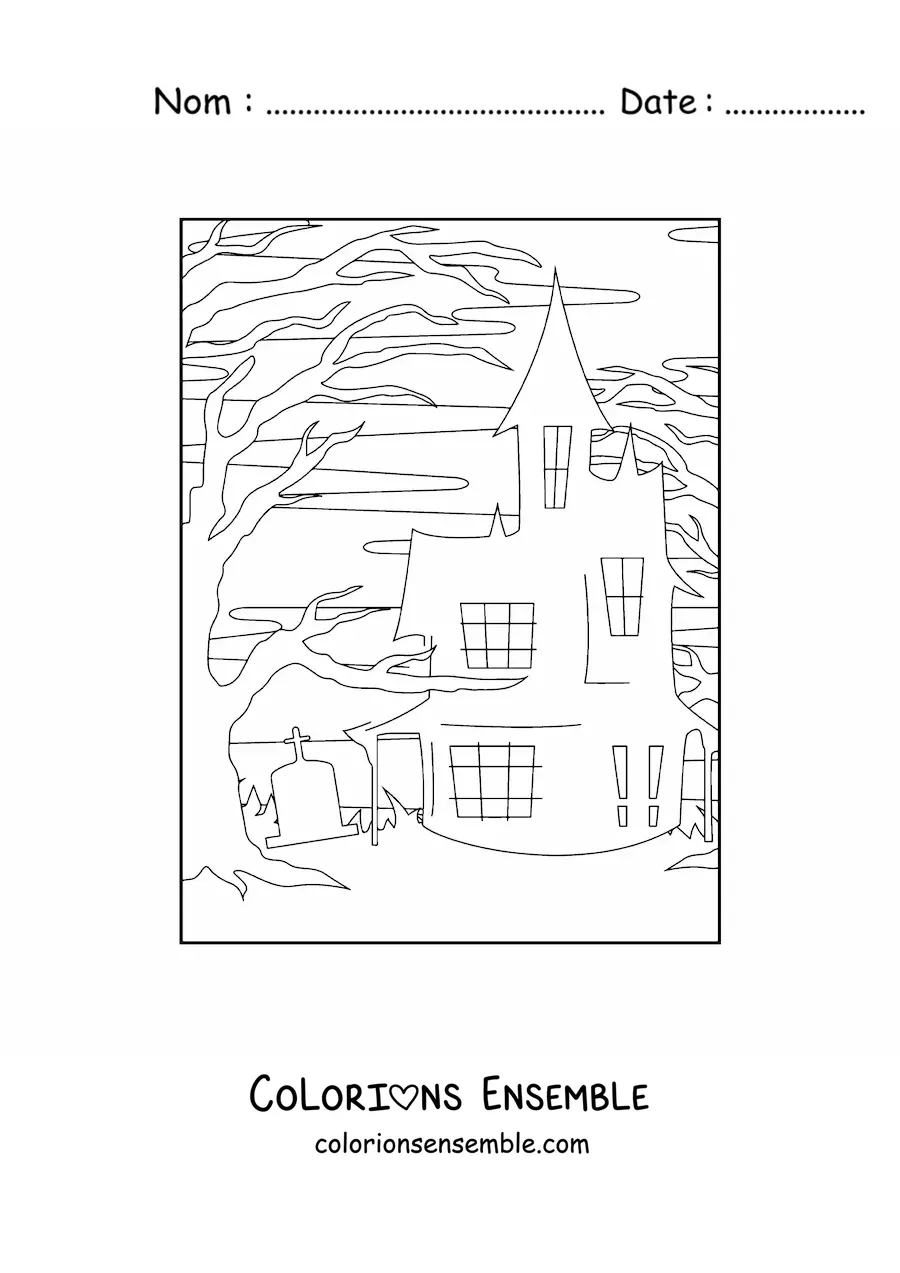 Image à colorier d’une maison hantée d’Halloween toute simple