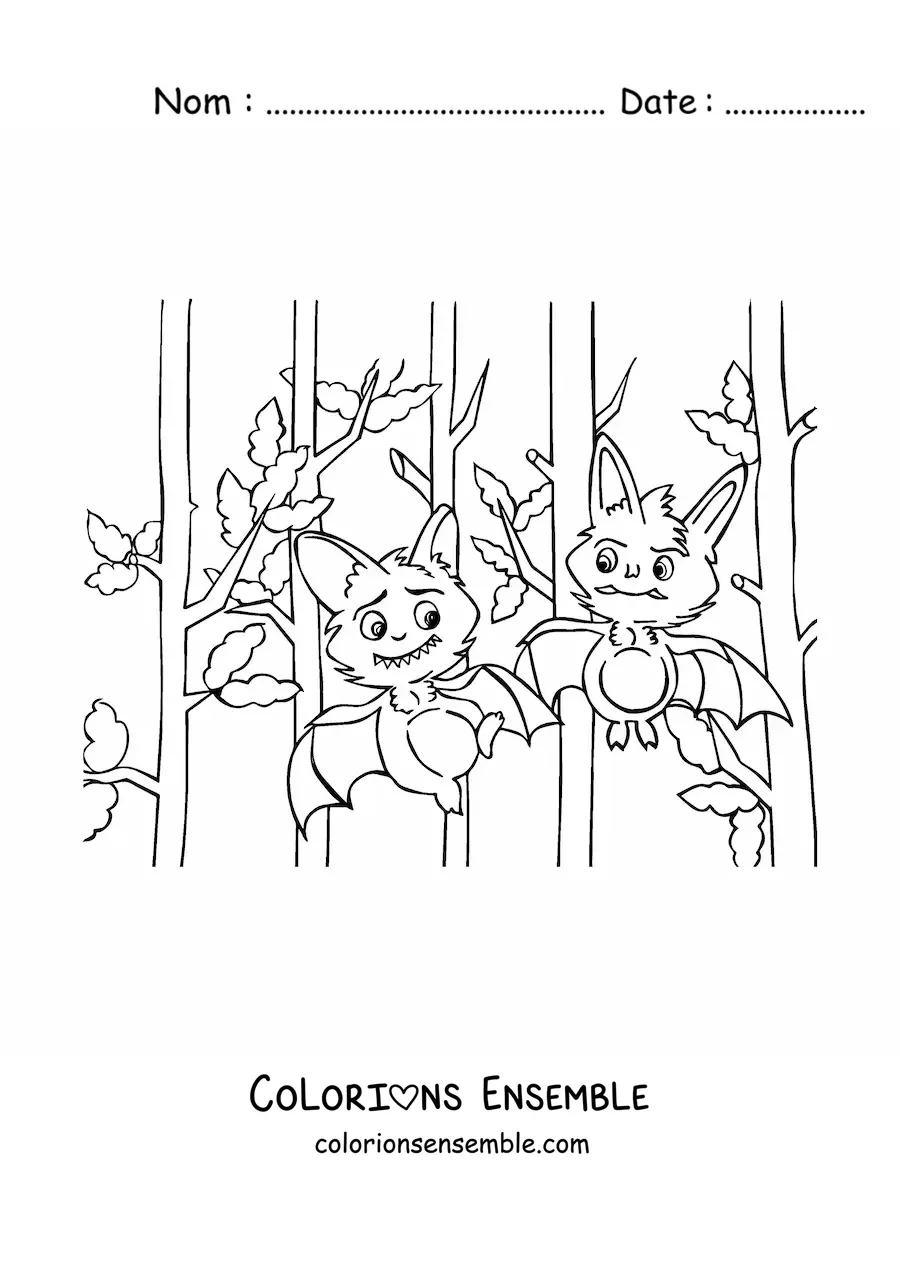 Image à colorier de vampires transformés en chauves-souris en dessin animé