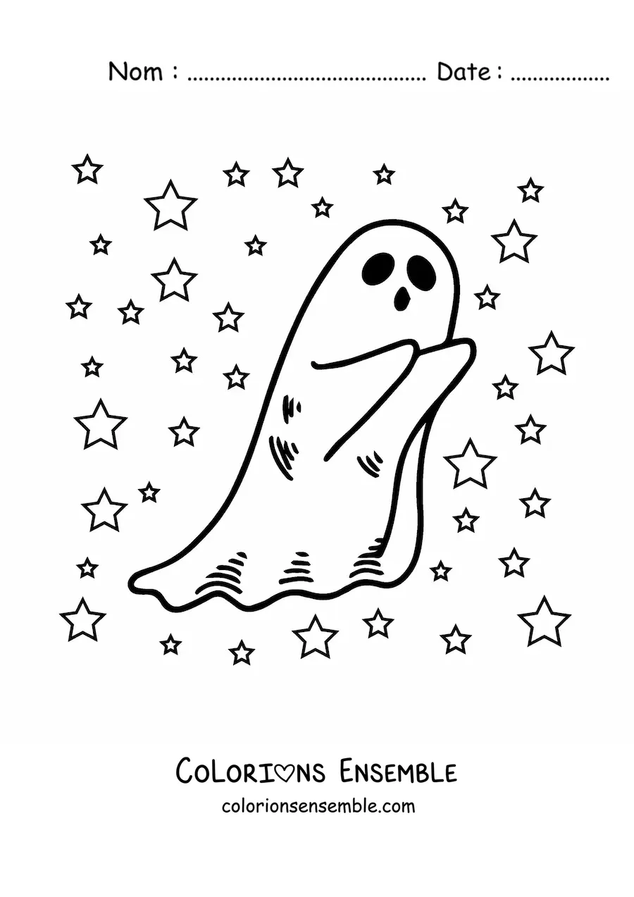 Image à colorier d’un fantôme kawaii qui fait peur