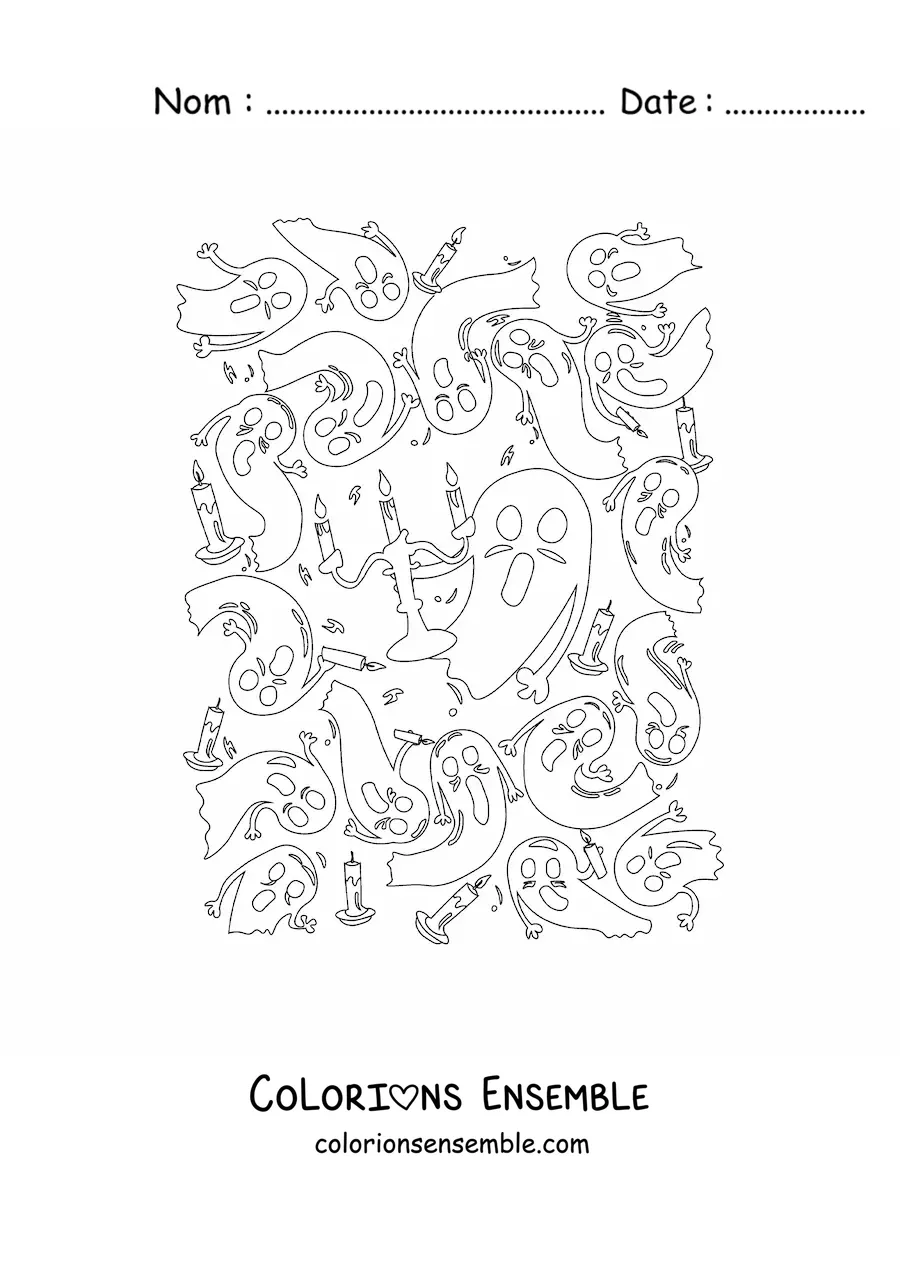 Image à colorier de fantômes effrayants avec des chandeliers