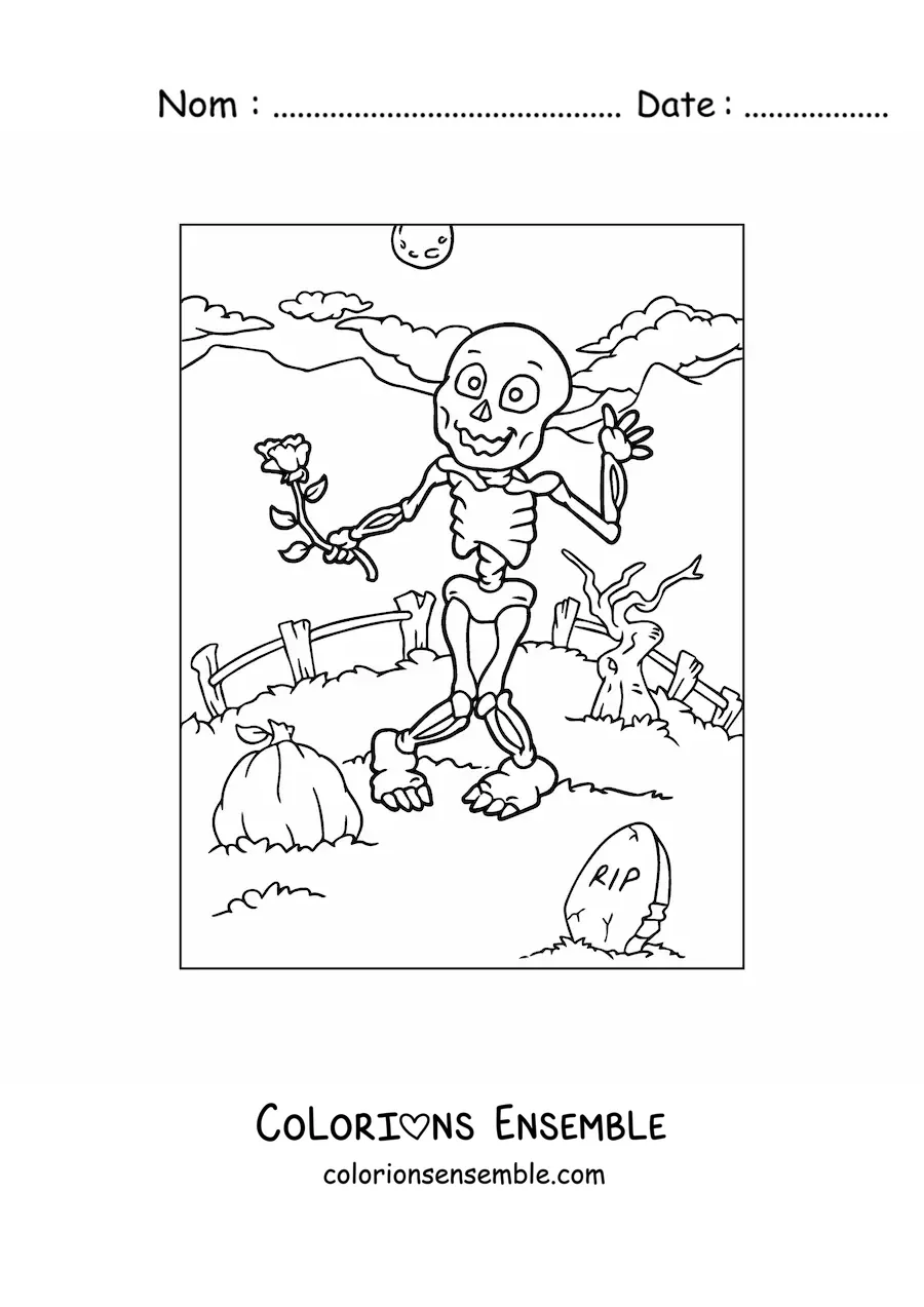 Image à colorier d’un squelette humain d’Halloween
