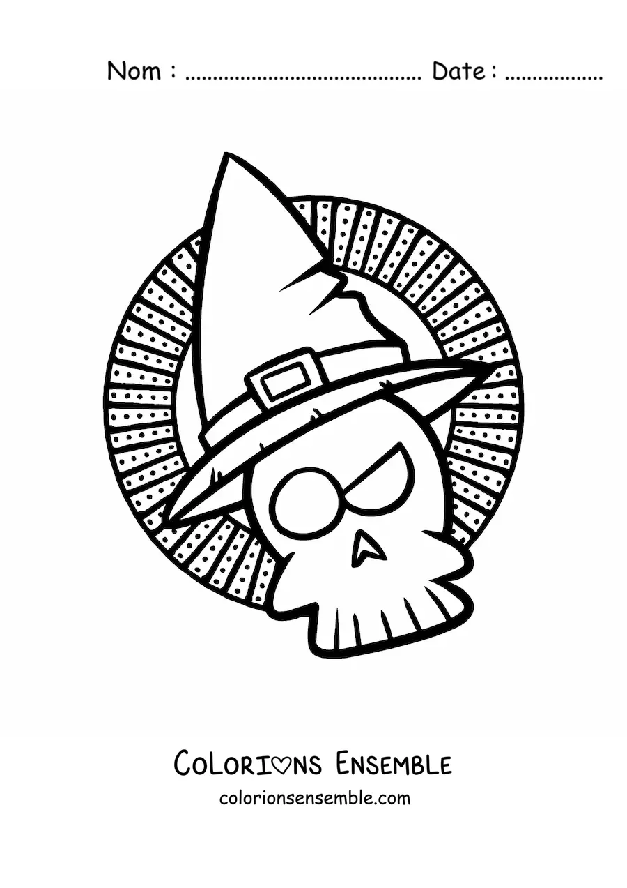 Image à colorier d’un crâne en dessin animé d’Halloween