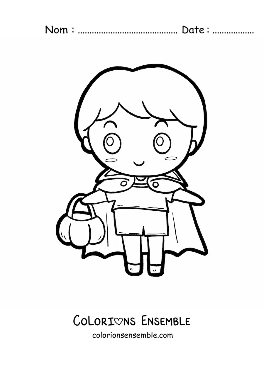 Image à colorier d’un garçon kawaii déguisé en comte Dracula