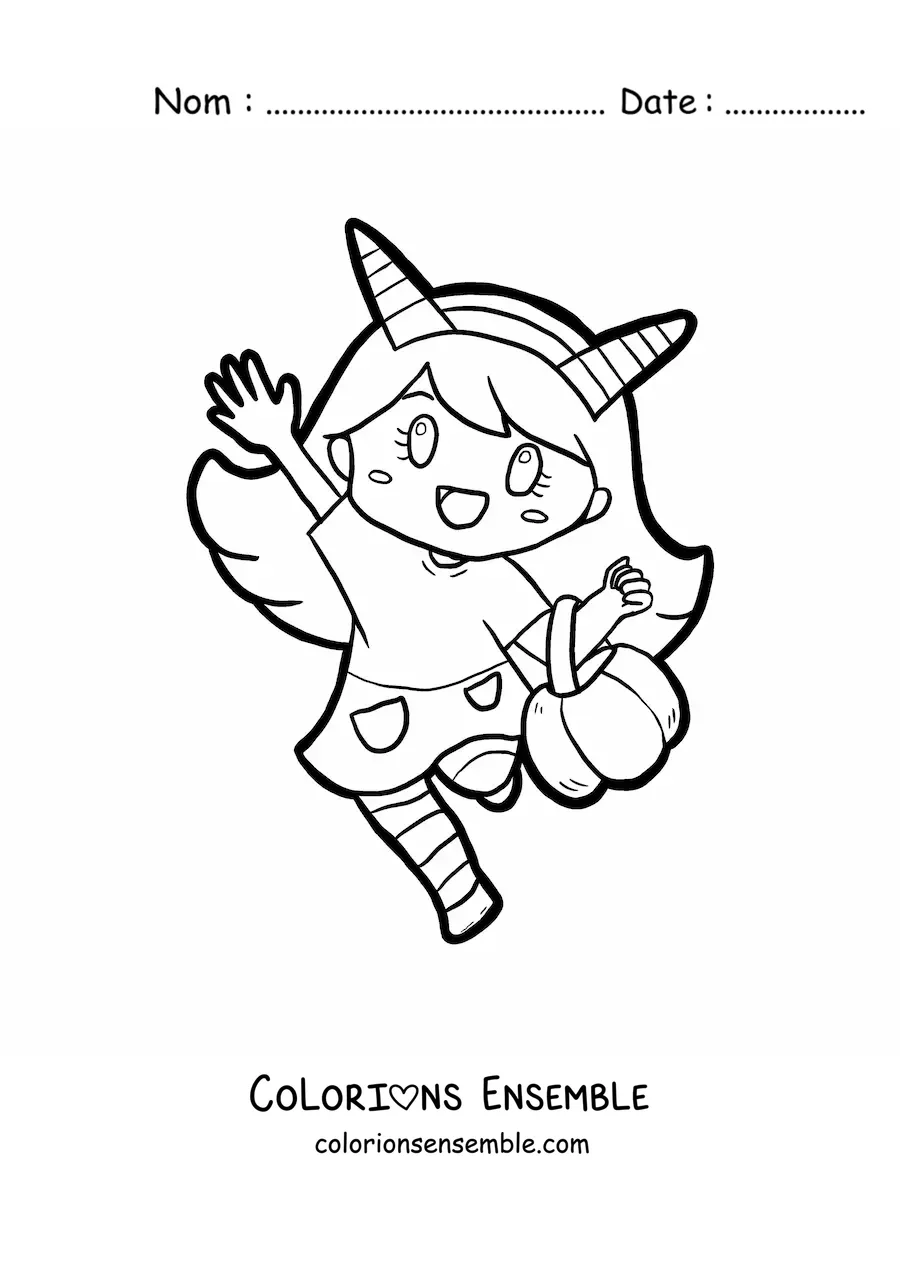 Image à colorier d’une fille en costume de diable à Halloween