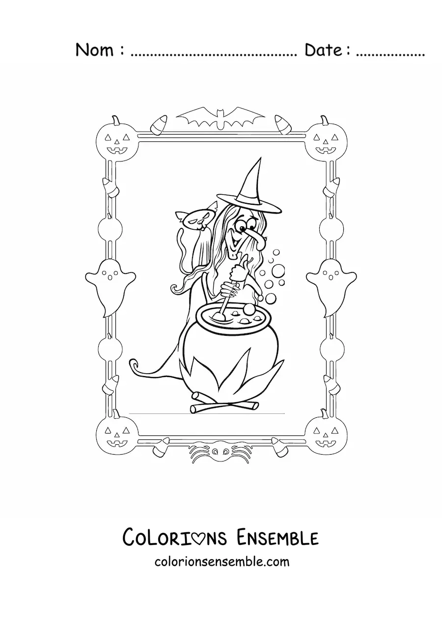 Image à colorier d’un costume de sorcière laide