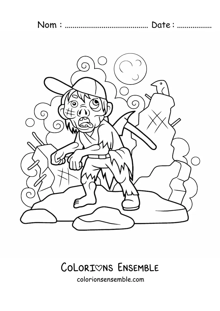 Image à colorier d’un zombie qui marche