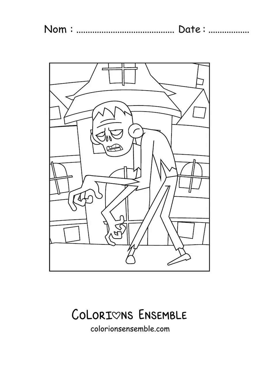 Image à colorier d’un zombie qui marche à Halloween