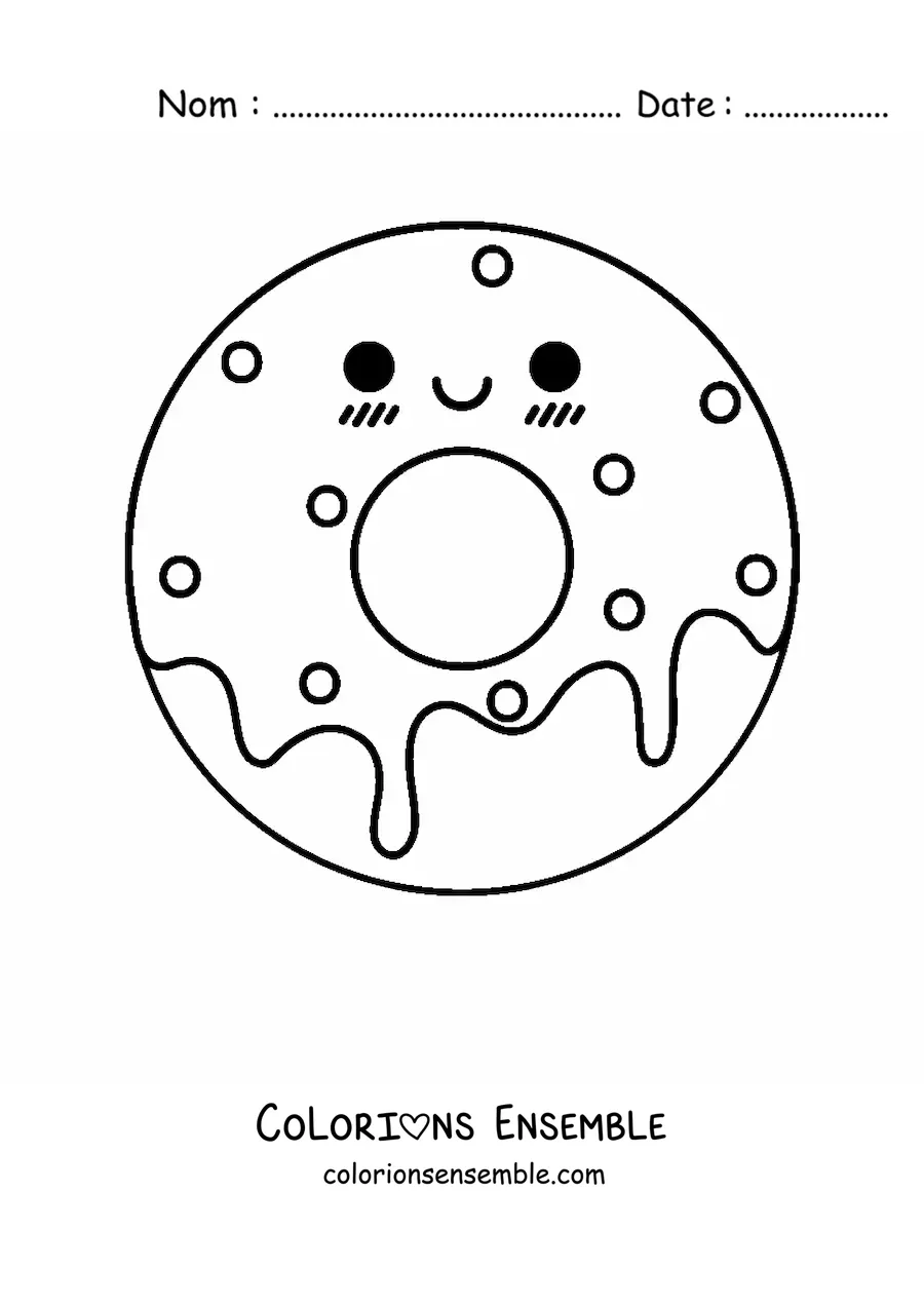 Image à colorier d'un donut kawaii avec des vermicelles et un glaçage