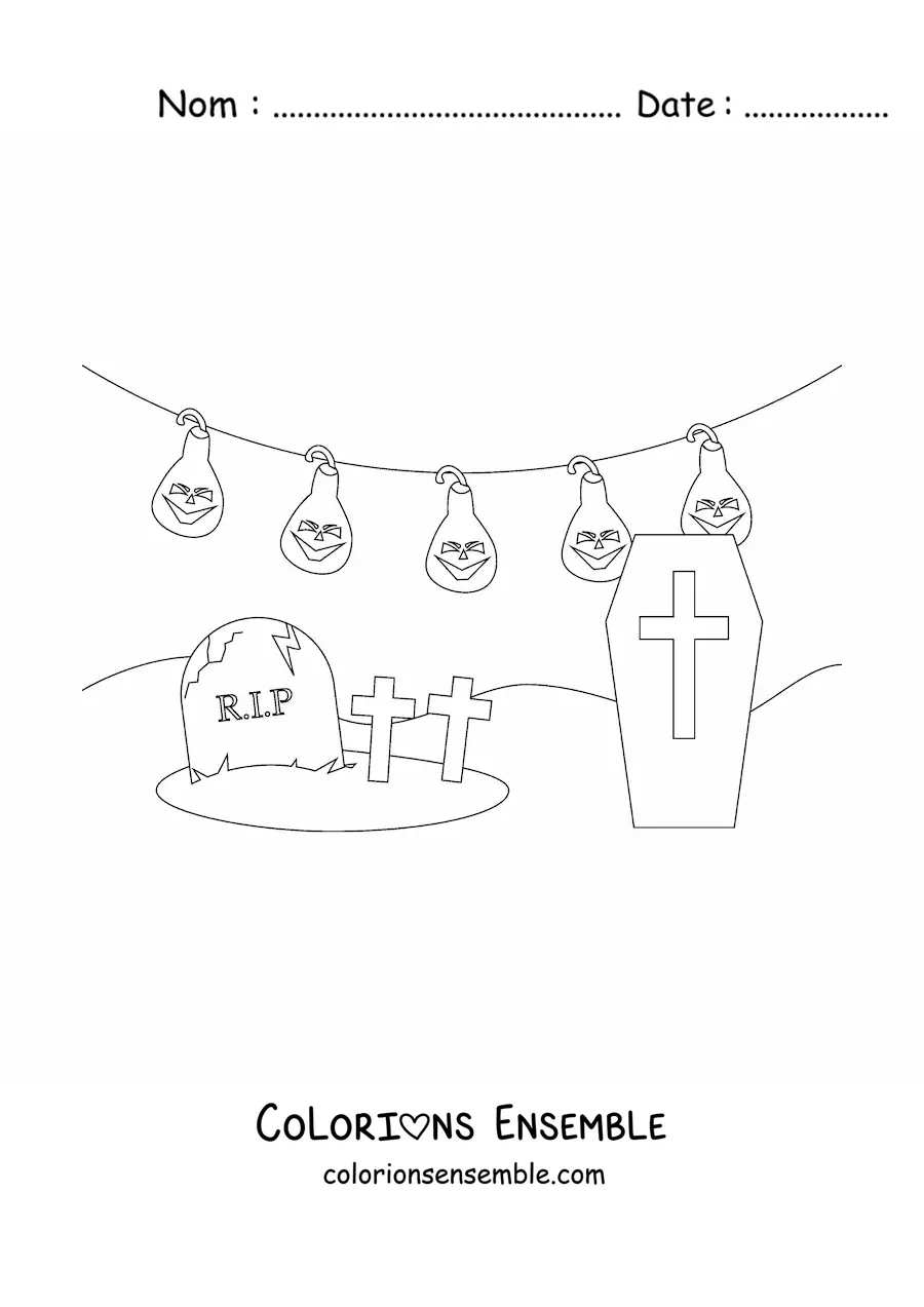 Image à colorier de tombes à Halloween
