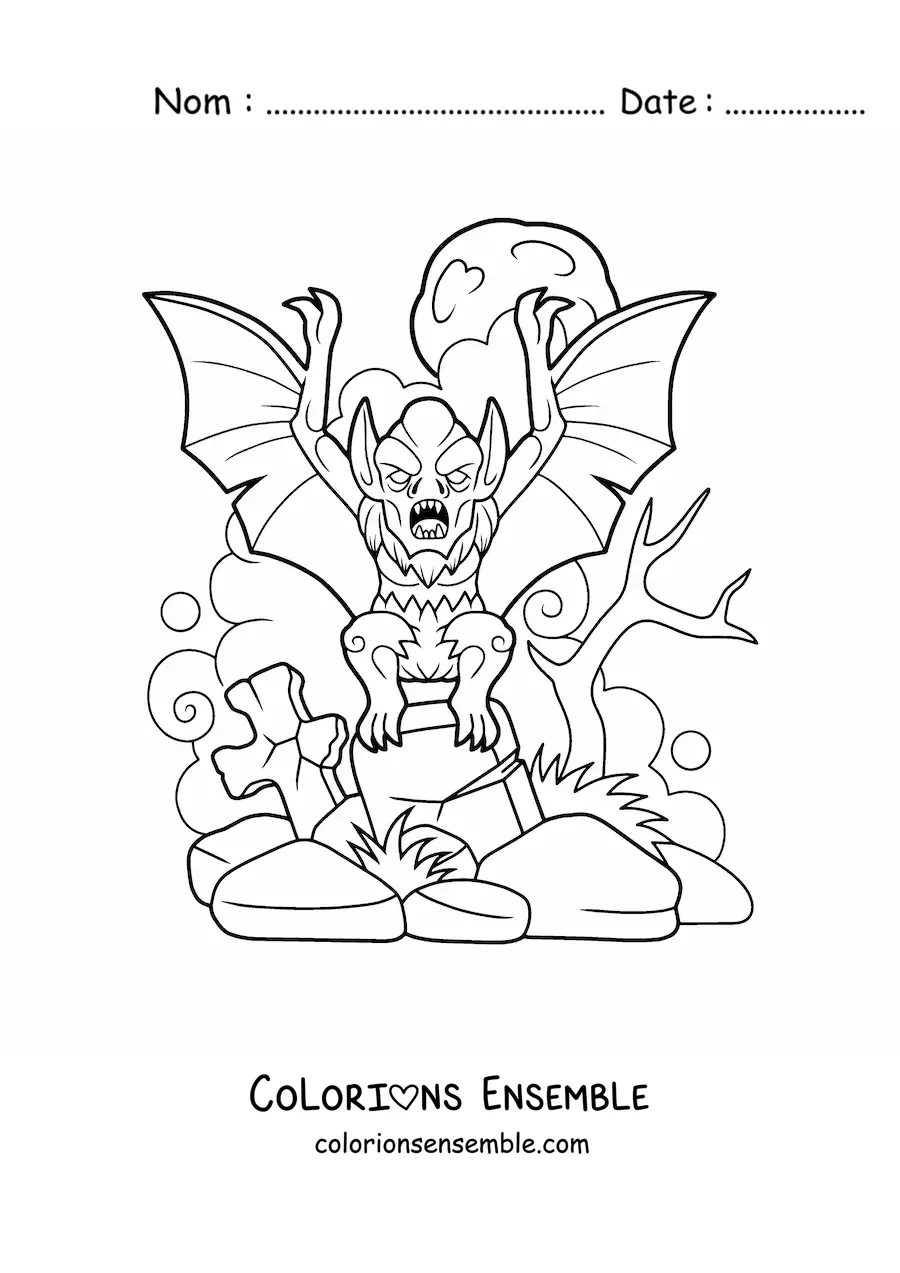 Image à colorier d’une chauve-souris vampire effrayante