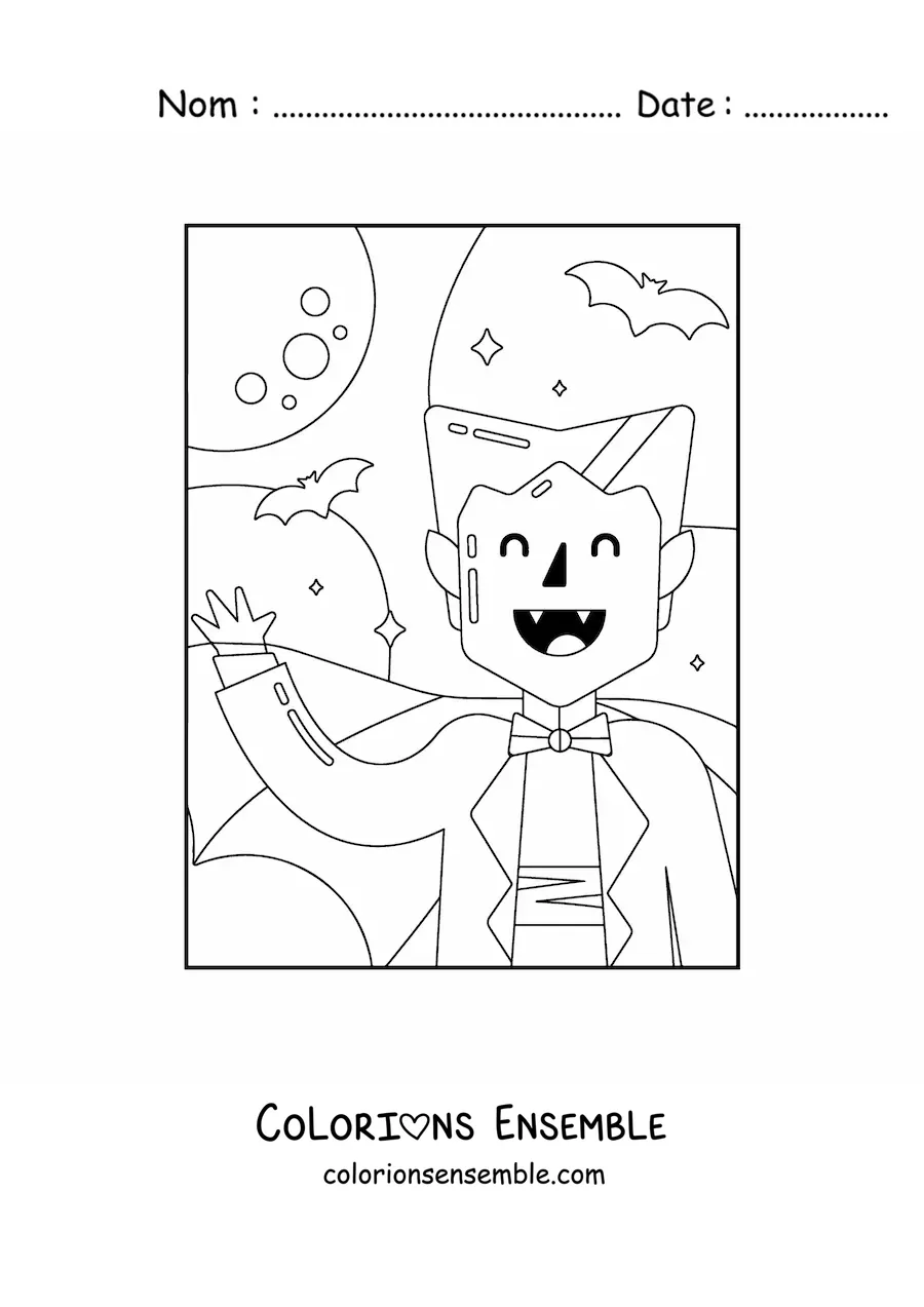 Image à colorier d’un vampire facile avec des chauves-souris