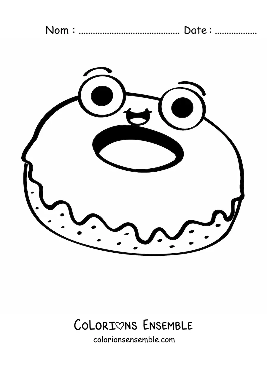 Image à colorier d'un donut animé avec un glaçage