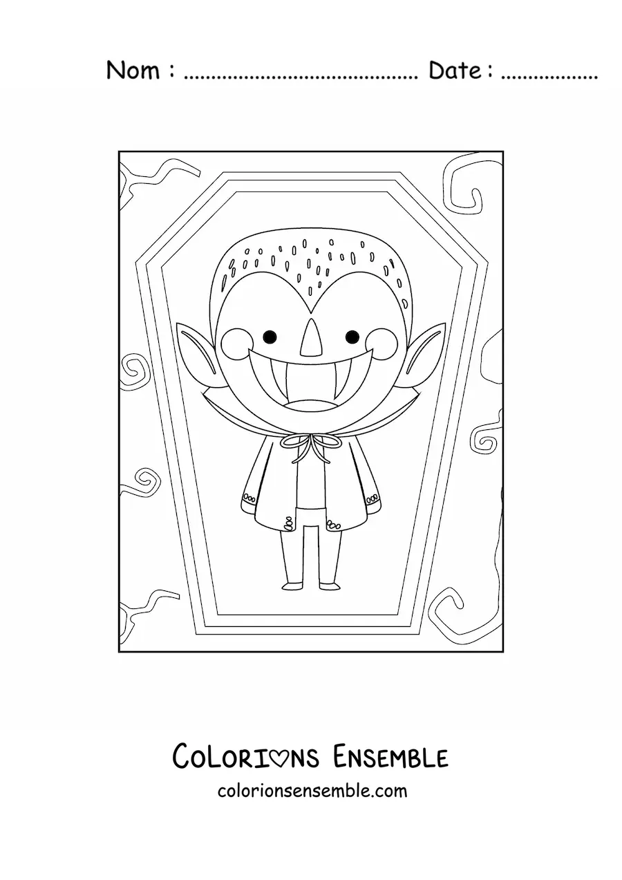 Image à colorier d’un vampire rigolo dans sa tombe