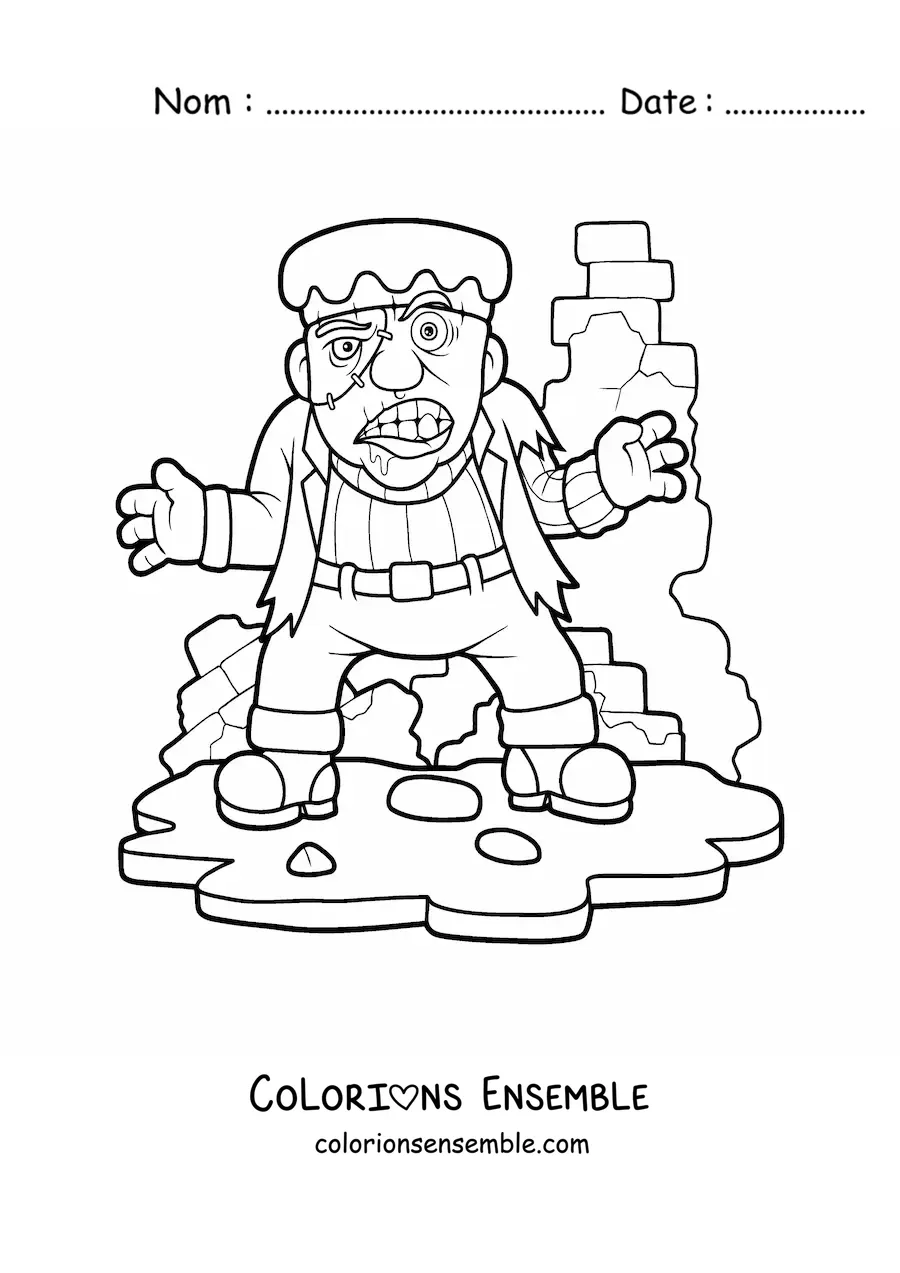 Image à colorier d’un Frankenstein rigolo et effrayant
