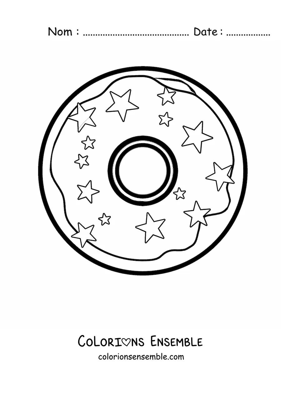 Image à colorier d'un donut décoré d'étoiles