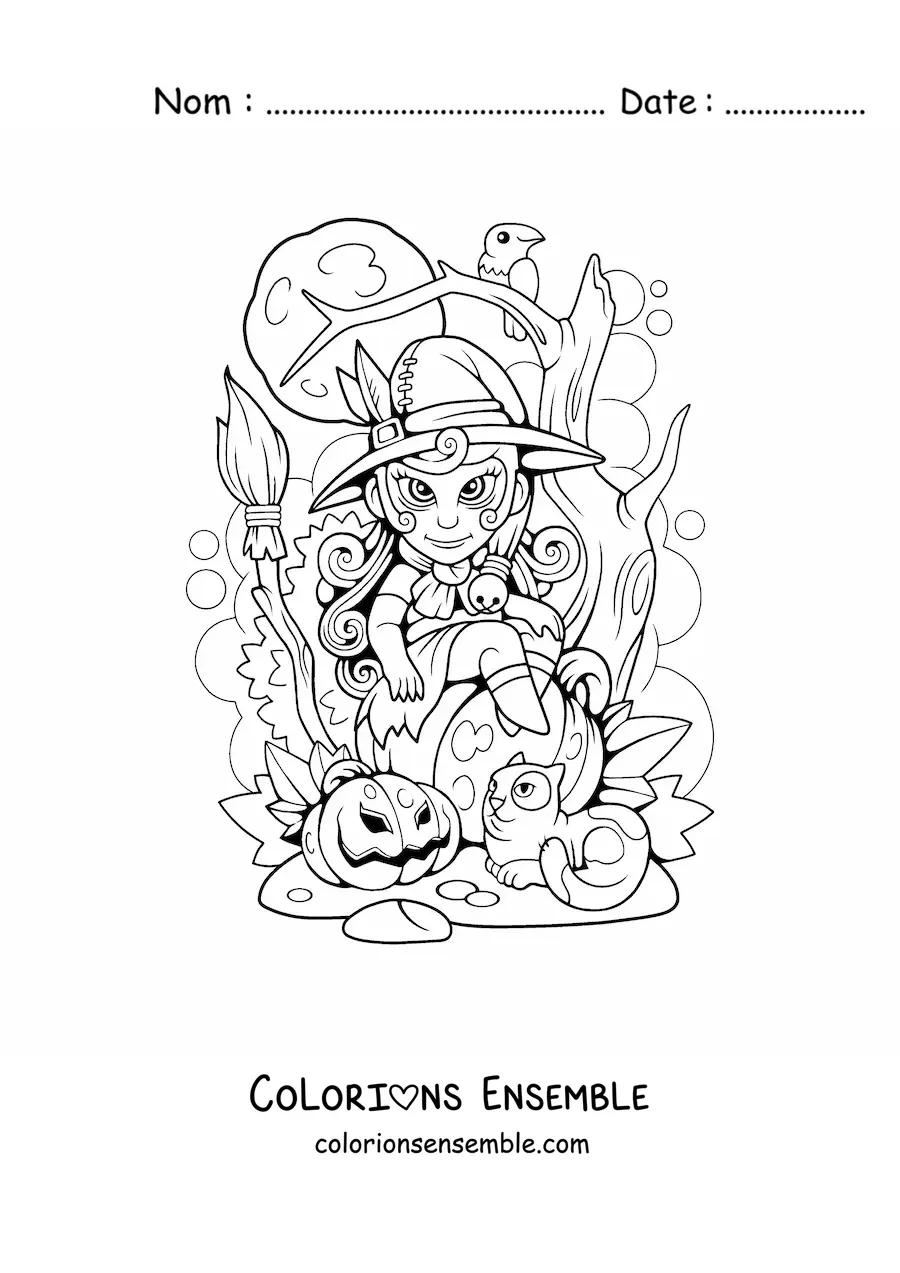 Image à colorier d’une sorcière d’horreur
