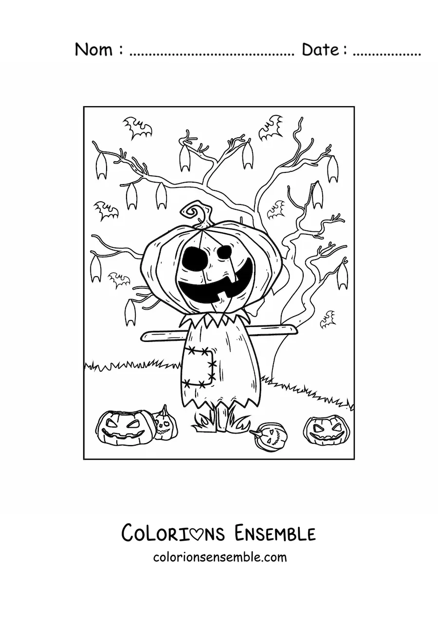 Image à colorier d’un épouvantail effrayant