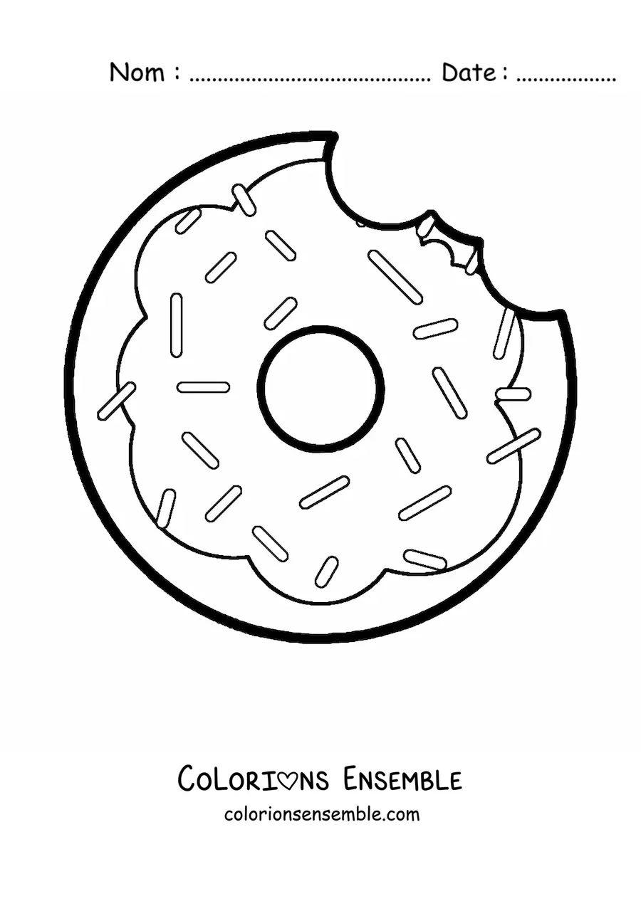 Image à colorier d'un donut avec une bouchée croquée