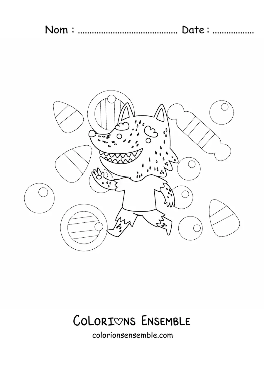 Image à colorier d’un loup-garou rigolo d’Halloween