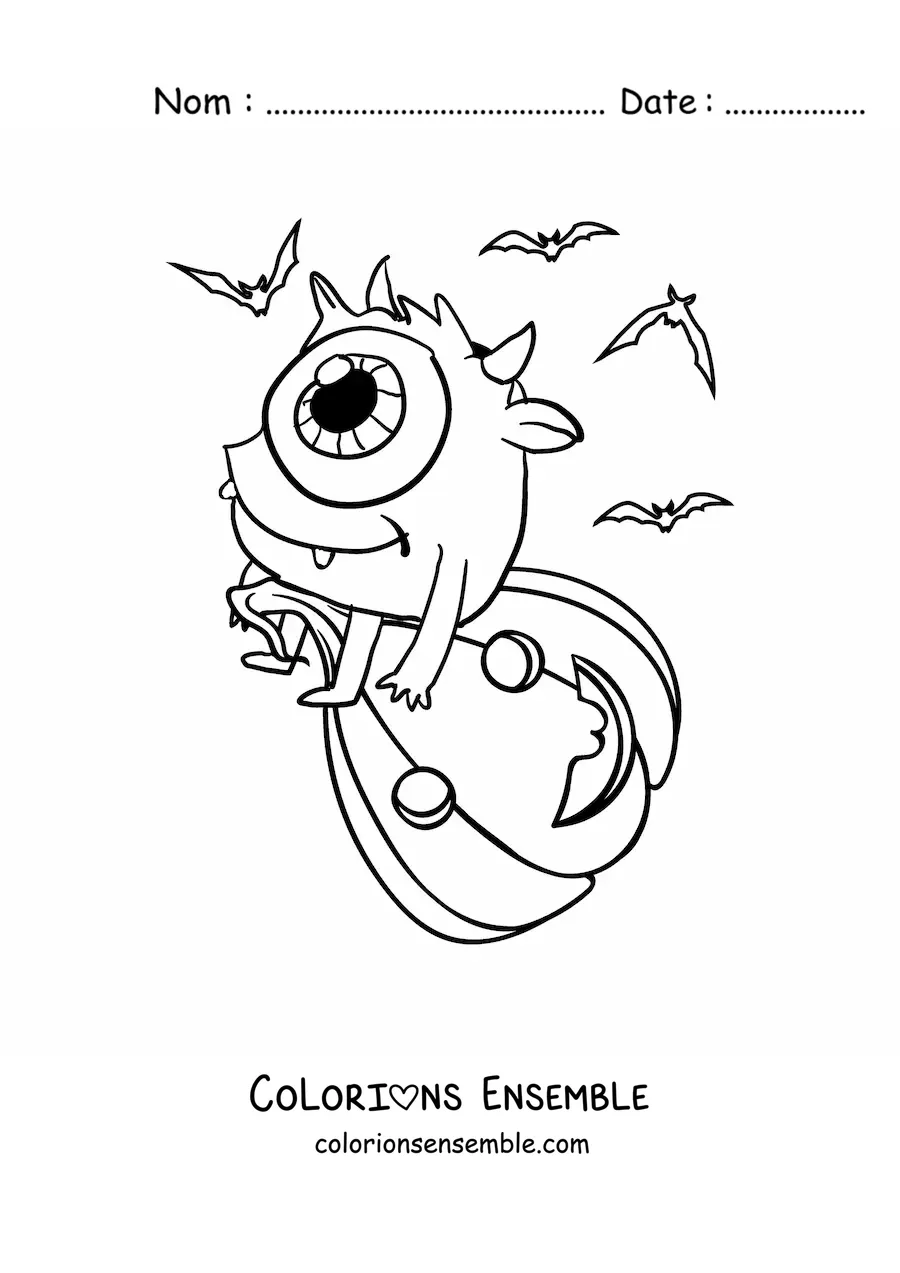 Image à colorier d’un monstre kawaii d’Halloween à un œil avec une citrouille