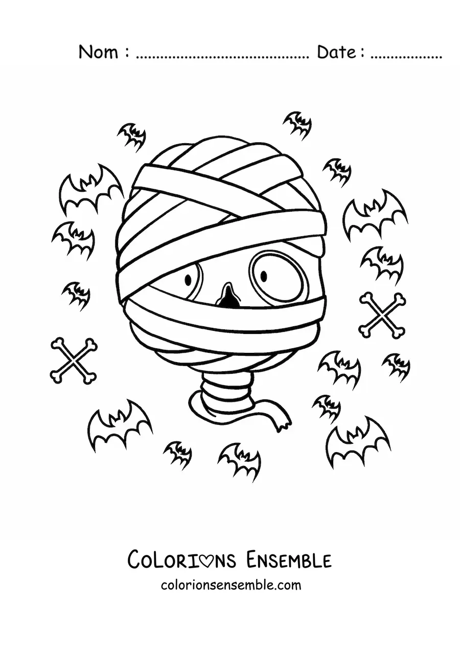 Image à colorier d’un visage de momie d’Halloween