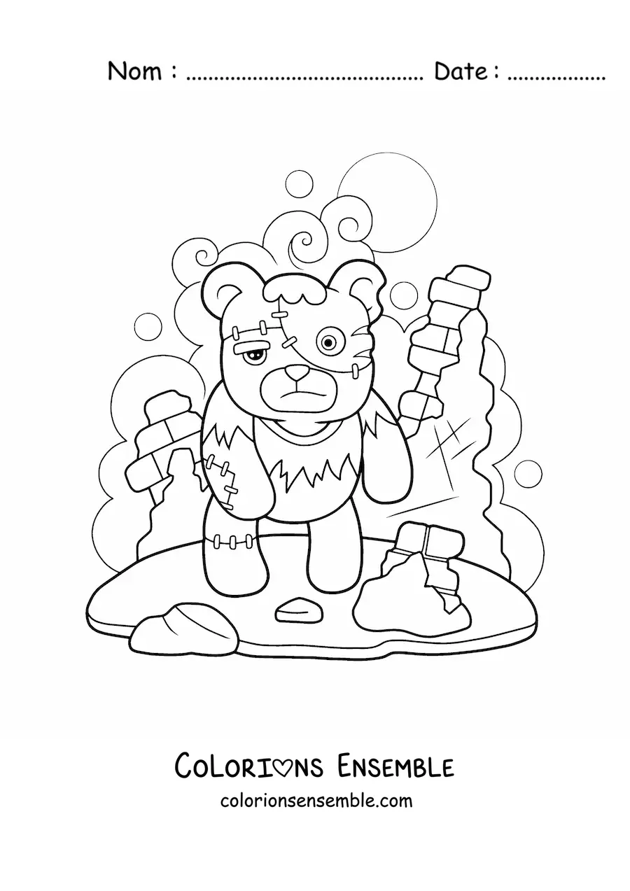 Image à colorier d’un ours en peluche d’horreur pour Halloween