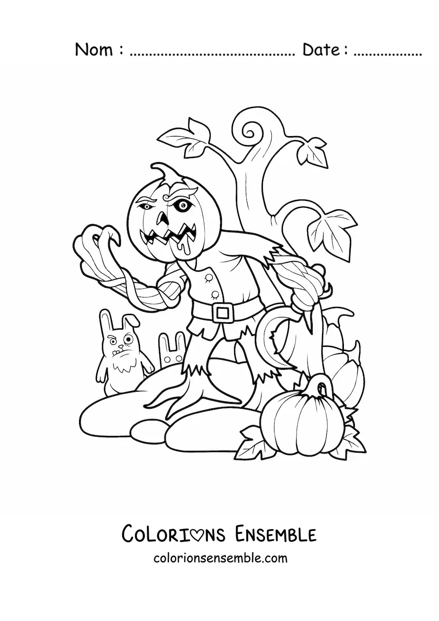 Image à colorier d’un monstre citrouille effrayant d’Halloween
