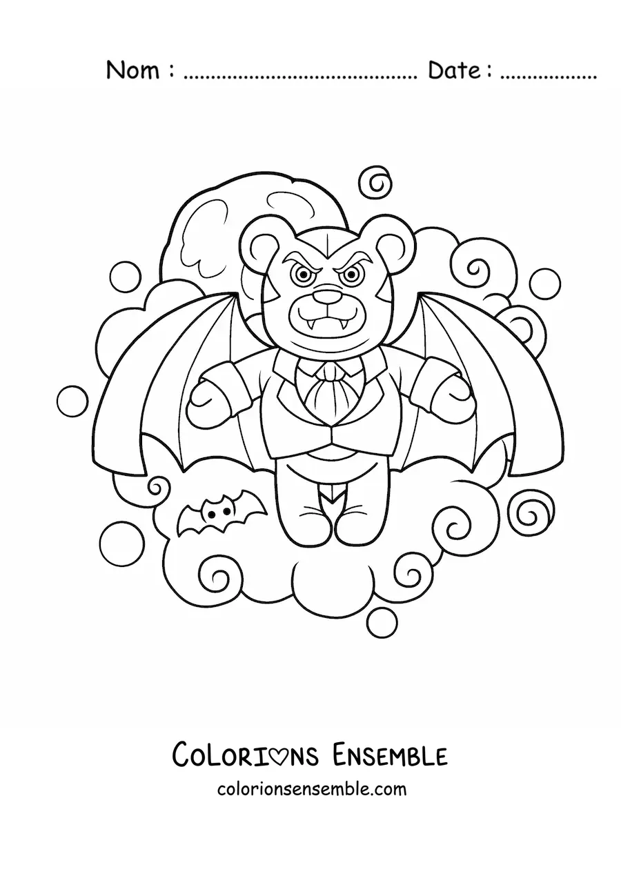 Image à colorier d’un ours vampire d’Halloween