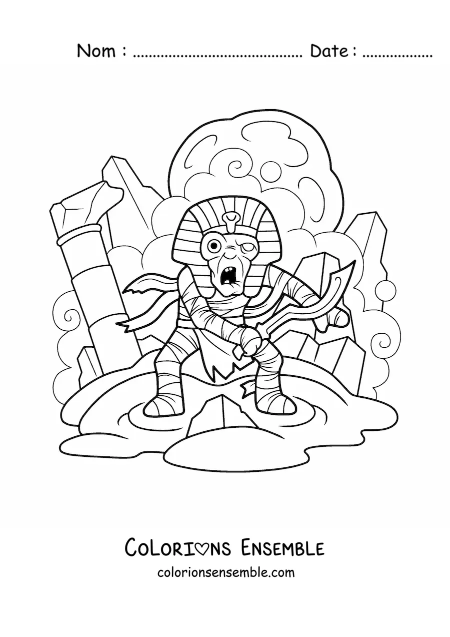 Image à colorier d’une momie effrayante d’Halloween