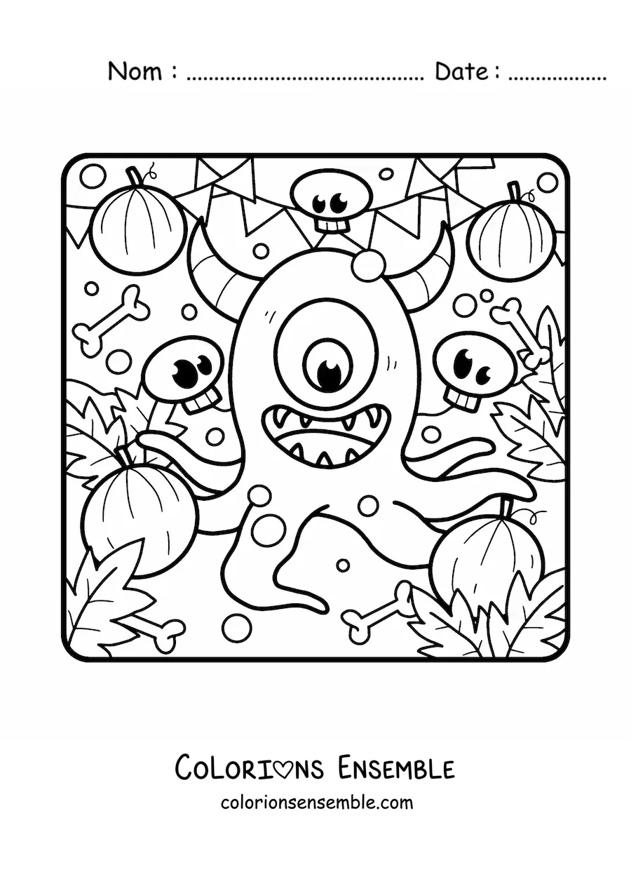 Image à colorier d’un monstre avec des tentacules d’Halloween