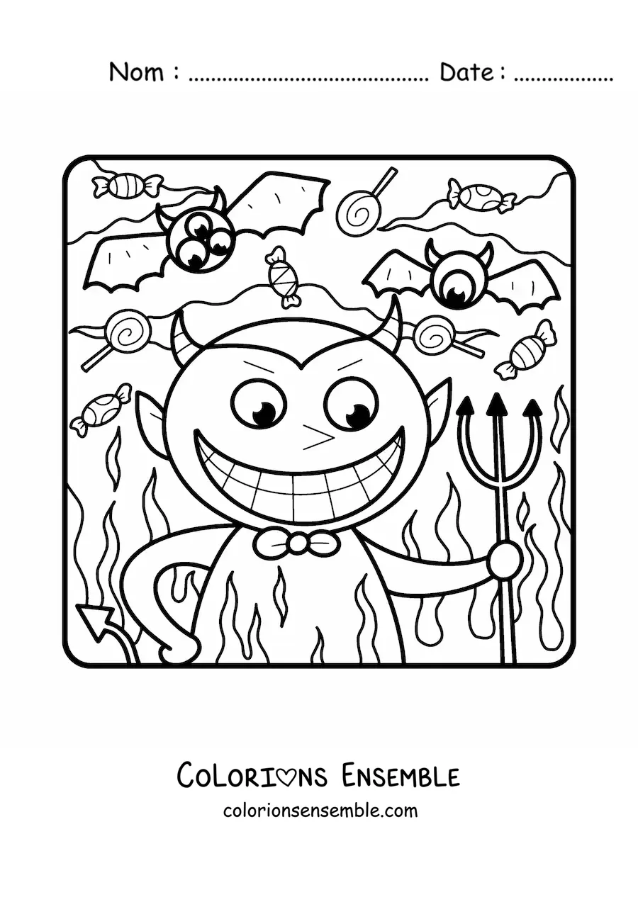 Image à colorier d’un diable rigolo d’Halloween
