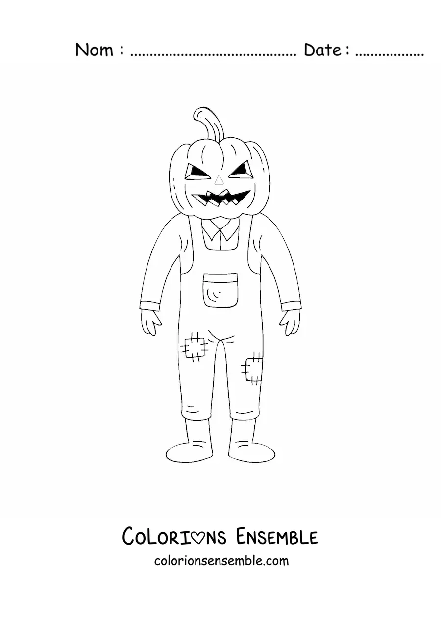Image à colorier d’un épouvantail effrayant d’Halloween