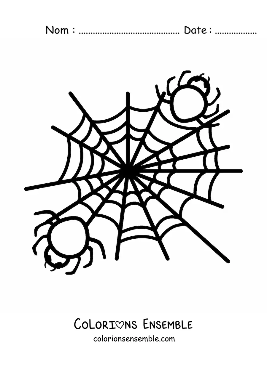 Image à colorier d’araignées d’Halloween sur leur toile
