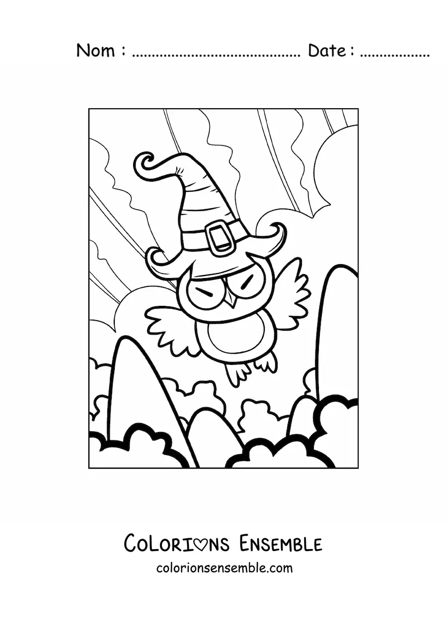 Image à colorier d’un hibou animé d’Halloween