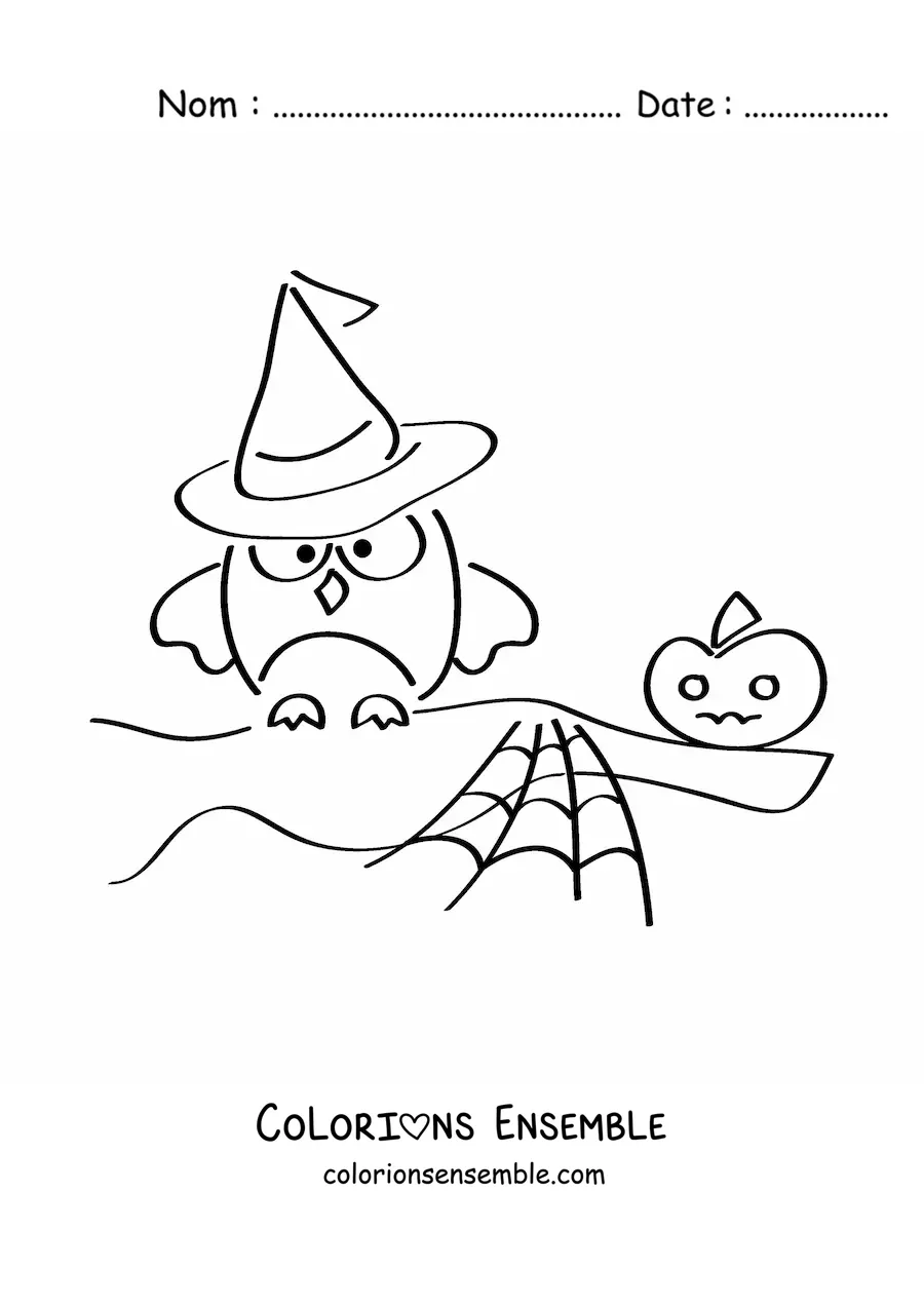 Image à colorier d’un hibou d’Halloween facile
