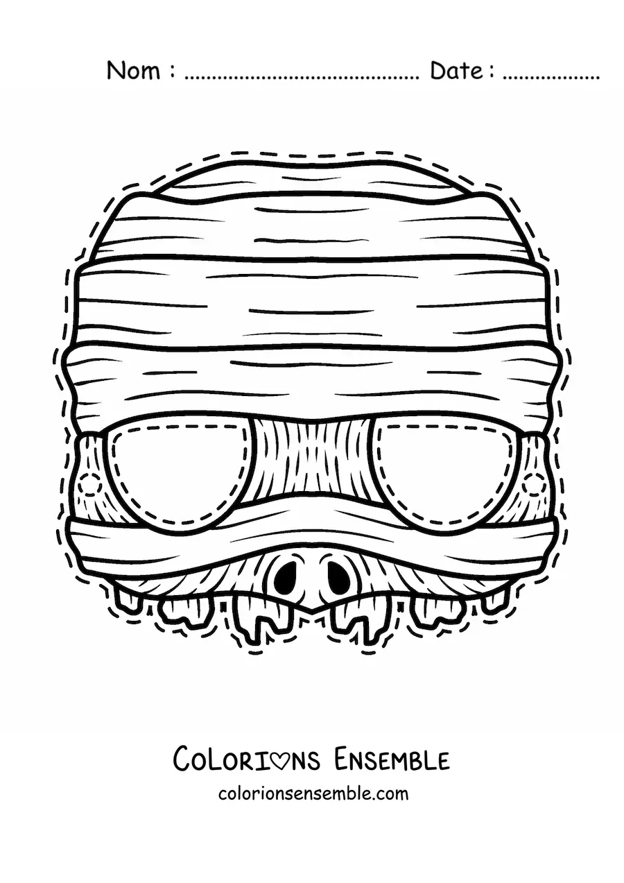 Image à colorier d’un masque d’Halloween de momie