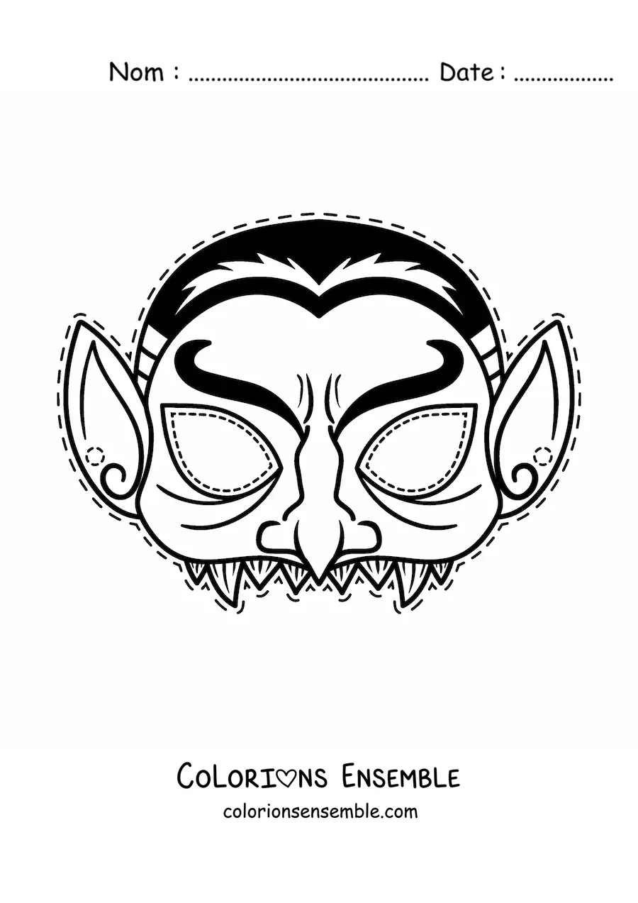 Image à colorier d’un masque d’Halloween de Dracula