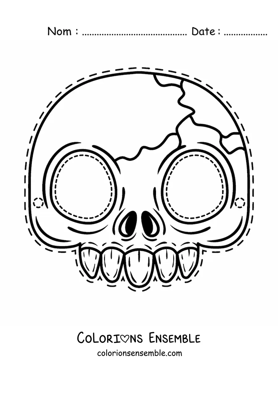 Image à colorier d’un masque d’Halloween de crâne