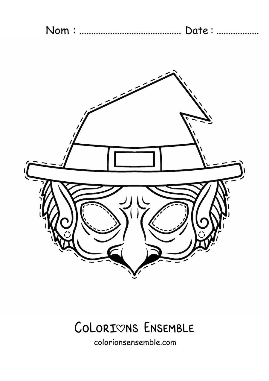 Image à colorier d’un masque d’Halloween de sorcière