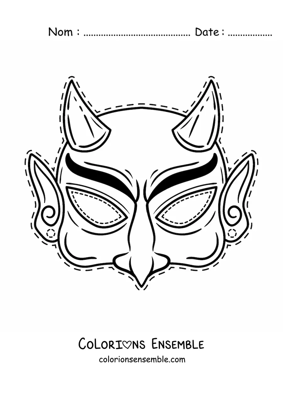 Image à colorier d’un masque d’Halloween de diable