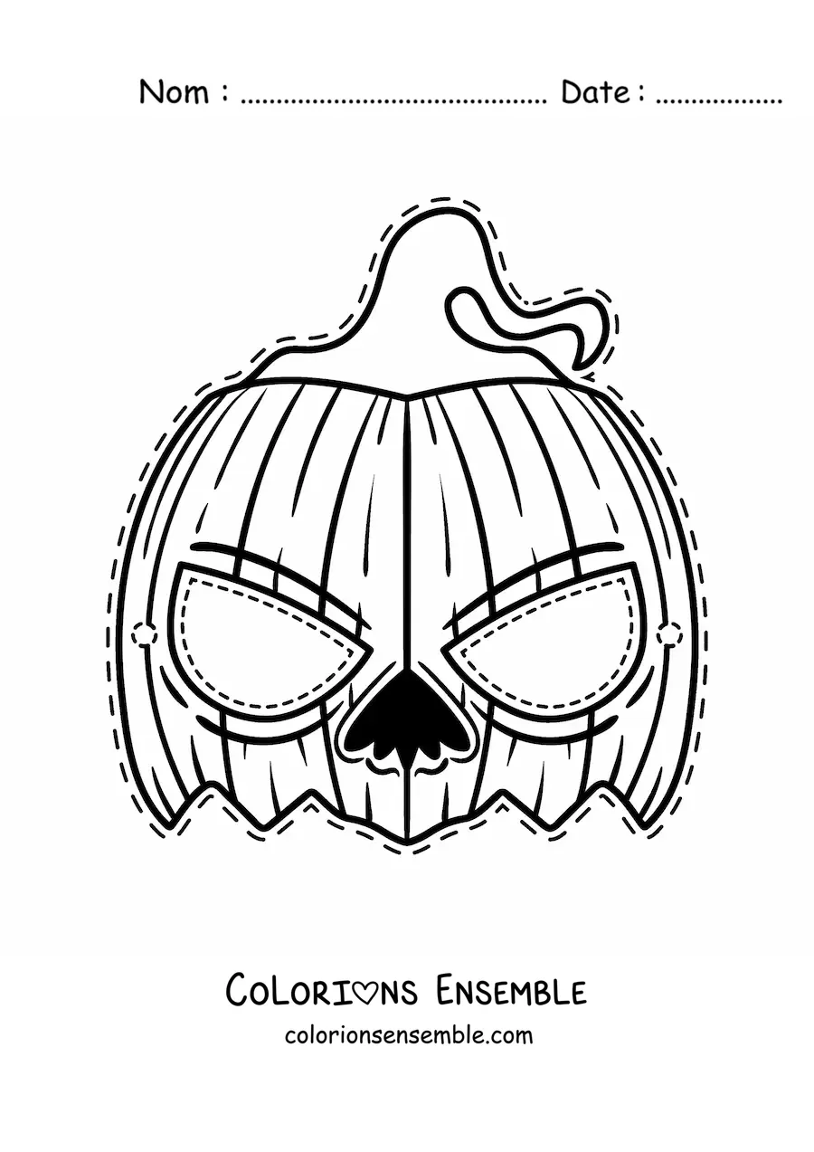 Image à colorier d’un masque d’Halloween de citrouille effrayante