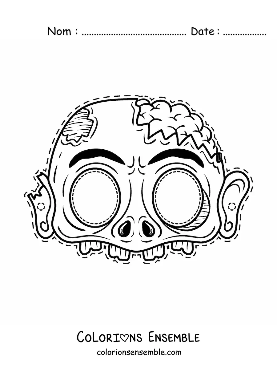 Image à colorier d’un masque d’Halloween de zombie