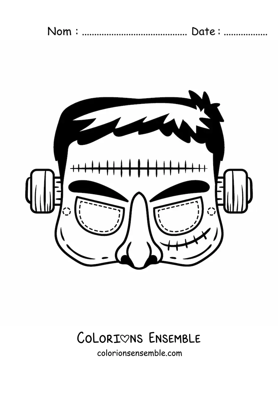Image à colorier d’un masque d’Halloween de Frankenstein
