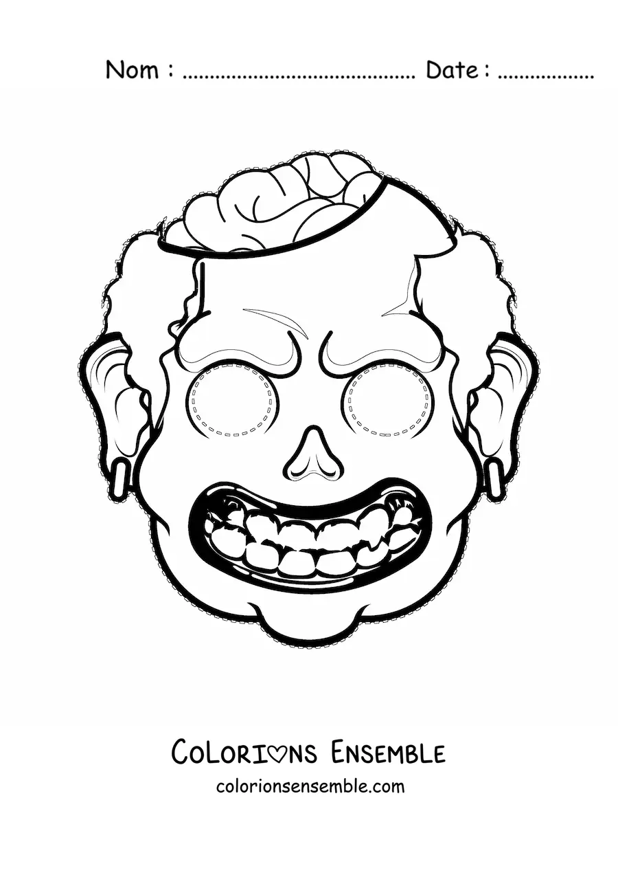 Image à colorier d’un masque d’Halloween de zombie effrayant