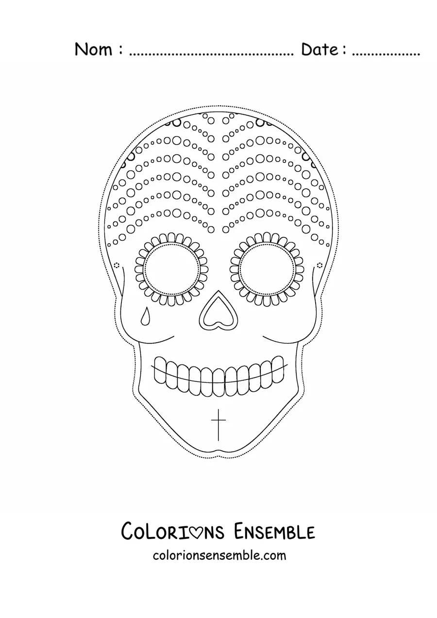 Image à colorier d’un masque d’Halloween de crâne mexicain