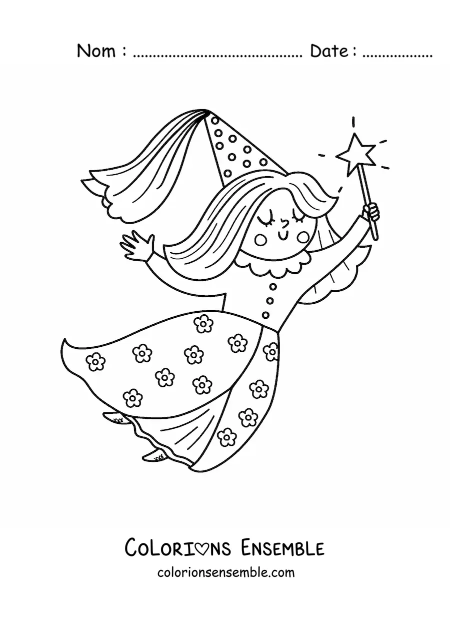 Image à colorier d’une fée marraine kawaii
