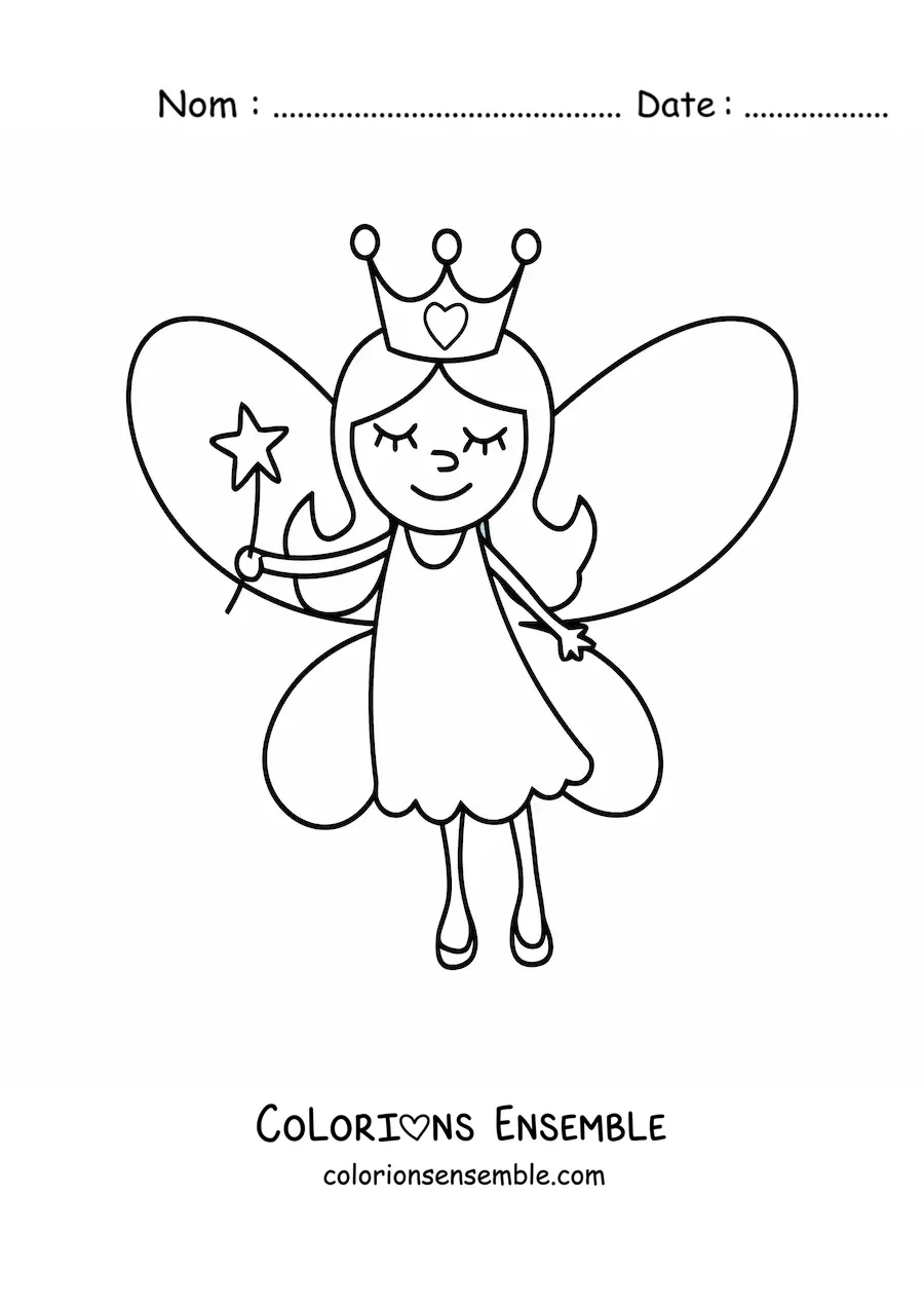 Image à colorier d’une magique princesse fée kawaii